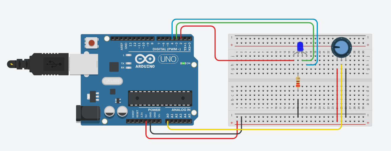 Imagem mostrando o funcionamento do led RGB no Tinkercad